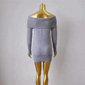 Planet Gates Beige / China European And American Autumn And Winter Collar Collar Off-shoulder Sexy Slim Sweater Skirt Knitted Sweater Women
