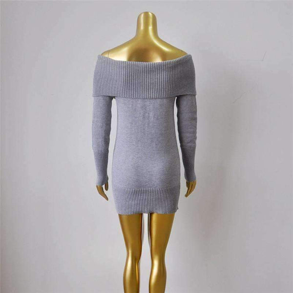 Planet Gates Beige / China European And American Autumn And Winter Collar Collar Off-shoulder Sexy Slim Sweater Skirt Knitted Sweater Women