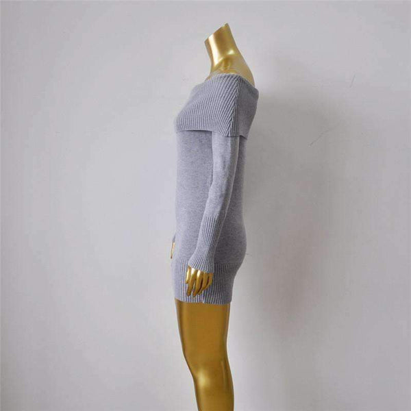 Planet Gates Beige / China European And American Autumn And Winter Collar Collar Off-shoulder Sexy Slim Sweater Skirt Knitted Sweater Women