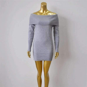 Planet Gates Beige / China European And American Autumn And Winter Collar Collar Off-shoulder Sexy Slim Sweater Skirt Knitted Sweater Women