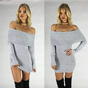 Planet Gates Beige / China European And American Autumn And Winter Collar Collar Off-shoulder Sexy Slim Sweater Skirt Knitted Sweater Women