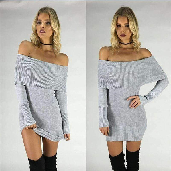 Planet Gates Beige / China European And American Autumn And Winter Collar Collar Off-shoulder Sexy Slim Sweater Skirt Knitted Sweater Women