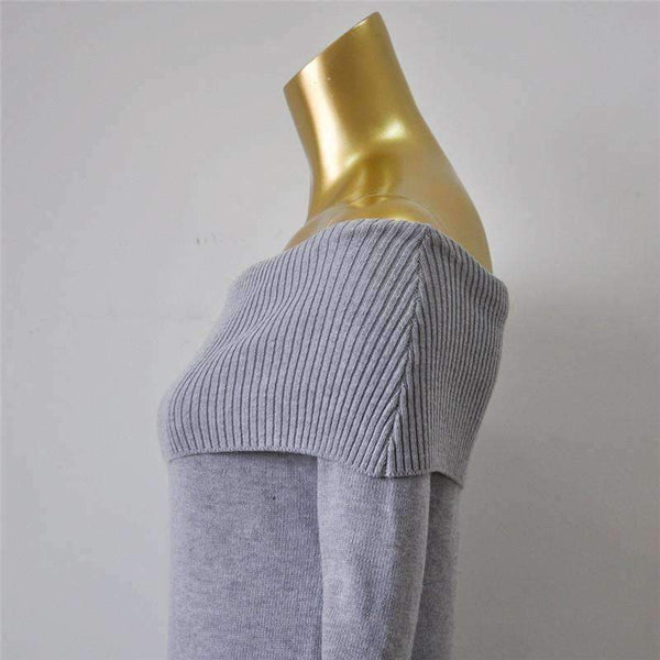 Planet Gates Beige / China European And American Autumn And Winter Collar Collar Off-shoulder Sexy Slim Sweater Skirt Knitted Sweater Women