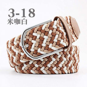 Fashion Wide Belt For Men Women Elastic Knitted Braid Jeans Dress Belt With Leather Metal Buckle Casual Belt For Unisex