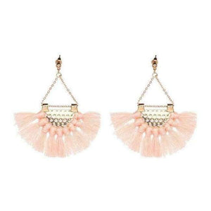 Planet Gates Beige Fan shaped Cotton Tassels Bohemia Earrings For Women Ethnic Jewelry Big Dangle Earrings Handmade Fringe Pendientes