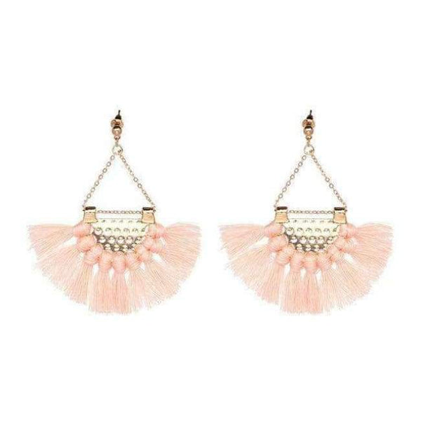 Planet Gates Beige Fan shaped Cotton Tassels Bohemia Earrings For Women Ethnic Jewelry Big Dangle Earrings Handmade Fringe Pendientes