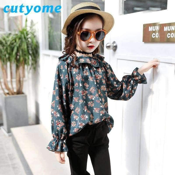 Planet Gates Beige Floral 2pc Set / 3T Teenagers Girls Floral Off Shoulder School Blouse Top+Flare Pant Two Pieces Set 2018 Autumn 12 Children Clothing Sunsuit