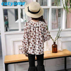 Planet Gates Beige Floral 2pc Set / 3T Teenagers Girls Floral Off Shoulder School Blouse Top+Flare Pant Two Pieces Set 2018 Autumn 12 Children Clothing Sunsuit