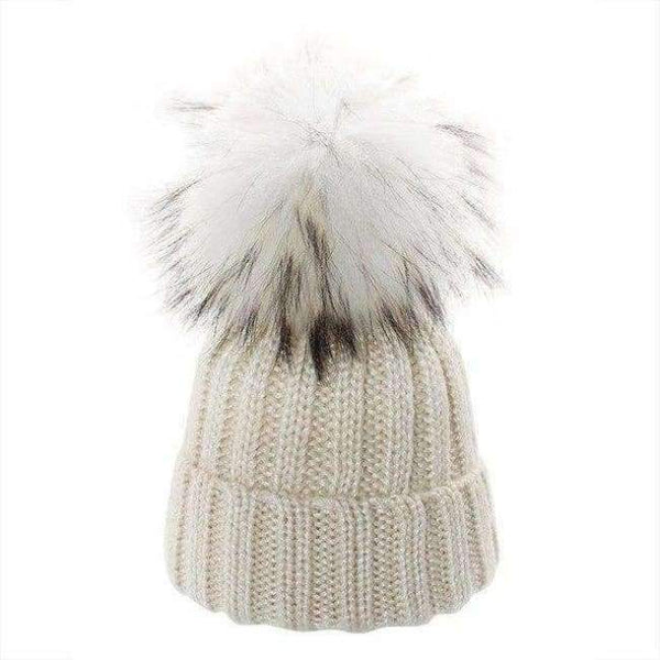 Planet Gates beige / Kids for 46-52cm 2018 Winter Blends Women Beanies Knit Hat Real Pompoms Fur Ball Beanie Gorro Solid Caps Casual Knit Crochet Bonnet Cap Hats