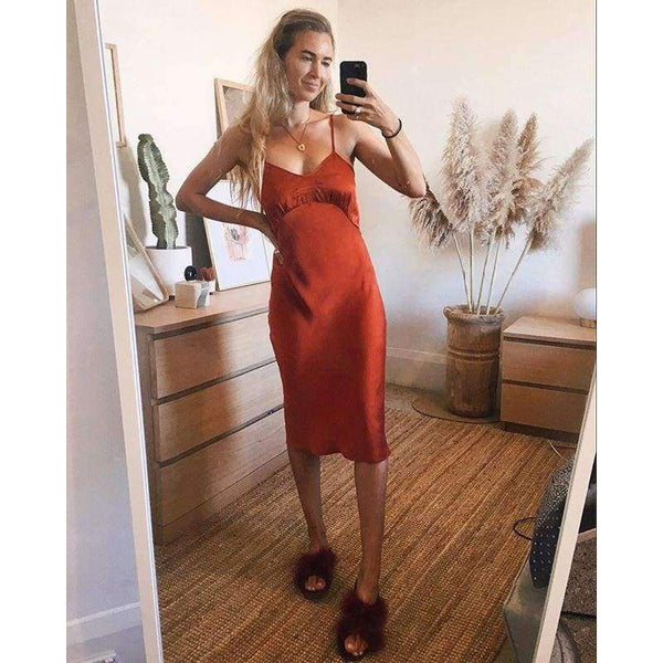 Planet Gates Beige / L Under Dress For Women Anti Emptied Intimates Everyday Slip Dresses Spaghetti Cami Underdress