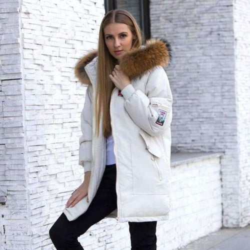 Planet Gates Beige / M Jacket Large Real Raccoon Fur Winter Jacket Women 2018 Warm Thicken Hood Winter Coat Women's Cotton Down Parka Plus Size