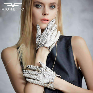 Planet Gates Beige Non-touch / S Fioretto Women Fashion Snake Leather Gloves Punk Ladies Driving Gloves Metal Zipper Black Leopard Embossed Winter Warm Mittens