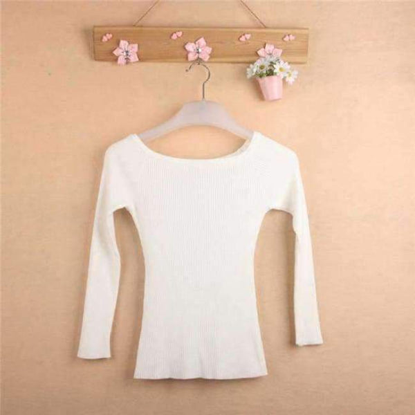 Planet Gates Beige / One Size Autumn and Winter basic Women Sweater slit neckline Strapless Sweater thickening sweater top thread slim C0320