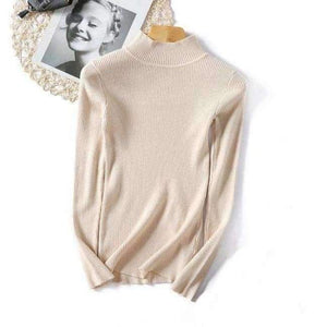 Planet Gates beige / One Size Autumn Winter Woman Sweater Knitting Pullovers Shiny Lurex Sweater Women Slim Black soft sweater Bottoming Casual Jumper