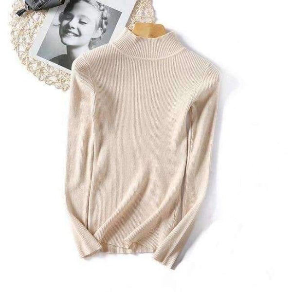 Planet Gates beige / One Size Autumn Winter Woman Sweater Knitting Pullovers Shiny Lurex Sweater Women Slim Black soft sweater Bottoming Casual Jumper