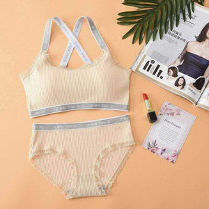 Planet Gates Beige / One Size Lounge Underwear Comfortable Wireless Loungewear Lingerie Bra Set Cotton Bras Sets