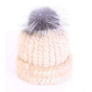 Planet Gates beige / One Size Mink Real Fur Beanies Winter Hats for Women Warm Designer Cap with Pompom Fox Fur Ladies Brand New Russian Women Girls Caps 2018
