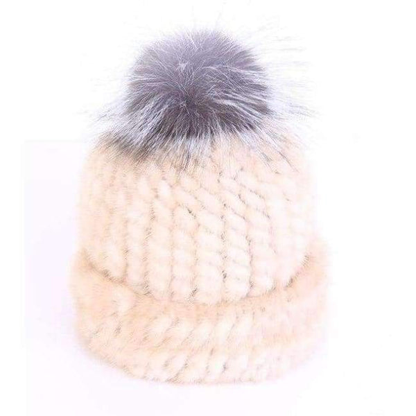 Planet Gates beige / One Size Mink Real Fur Beanies Winter Hats for Women Warm Designer Cap with Pompom Fox Fur Ladies Brand New Russian Women Girls Caps 2018