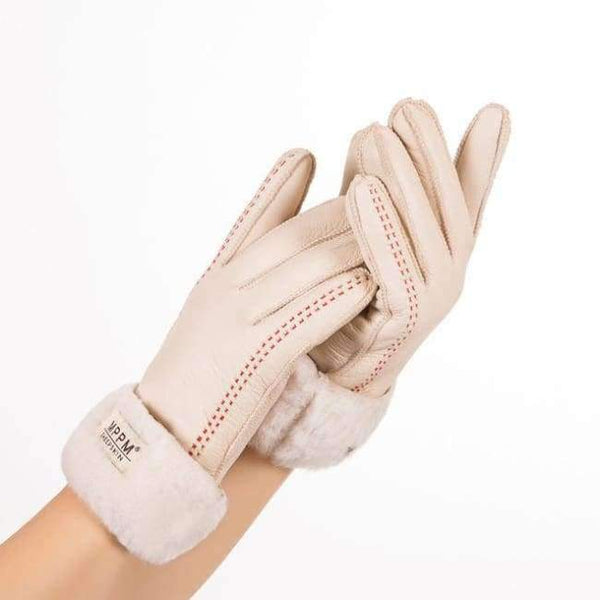 Planet Gates Beige / One Size Russian winter Women's Gloves 100% Real Leather Sheepskin Winter Gloves Hot Warm Stylish Full Finger Ladies Gloves Mittens