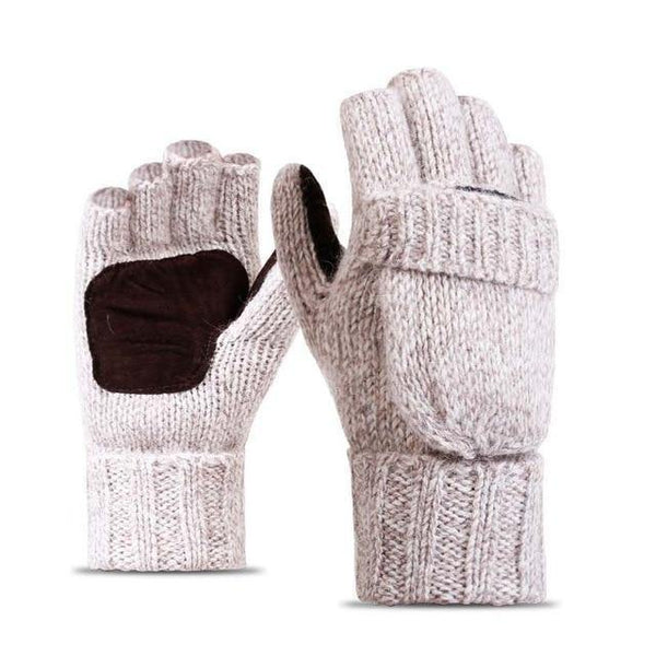 Planet Gates Beige / One Size Unisex Plus Thick Male Fingerless Gloves Men Wool Winter Warm Exposed Finger Mittens Knitted Warm Flip Half Finger Glove