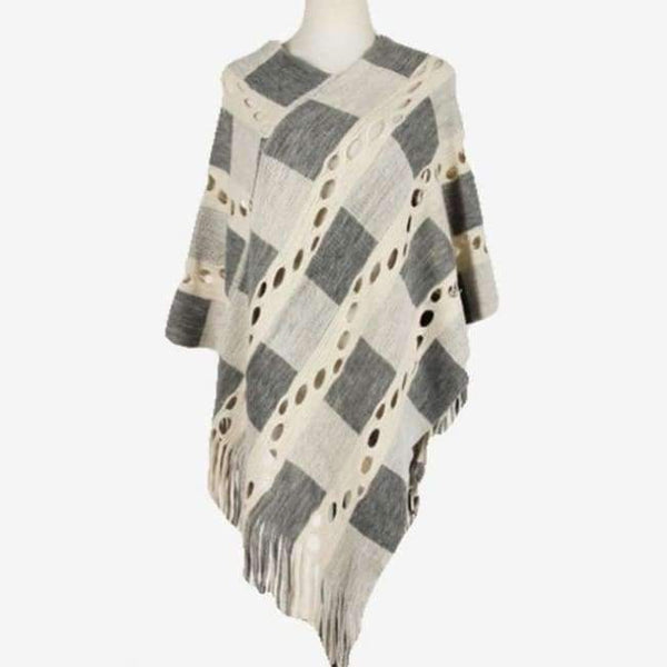 Planet Gates Beige / One Size Women Hollow Out Sweater Knitted Tassel Poncho And Capes Ladies Long Size Cardigan Sweaters PH04