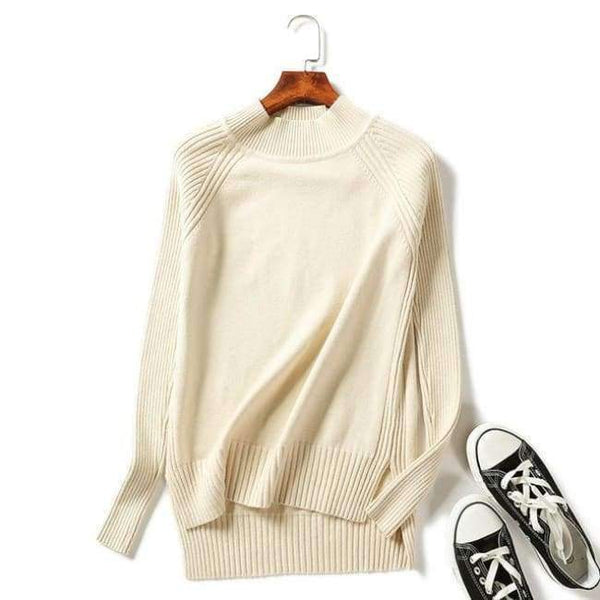 Planet Gates Beige / One Size Women turtleneck sweaters knitted pullovers long sleeves basic irregular tricots autumn winter wool tops warm loose All Match