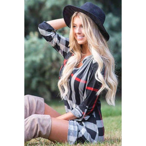 Planet Gates Beige / S M-anxiu Women's Western Style Autumn New Plaid Print Three Quarter V-neck Long-sleeved Temperament Generous Casual Dress