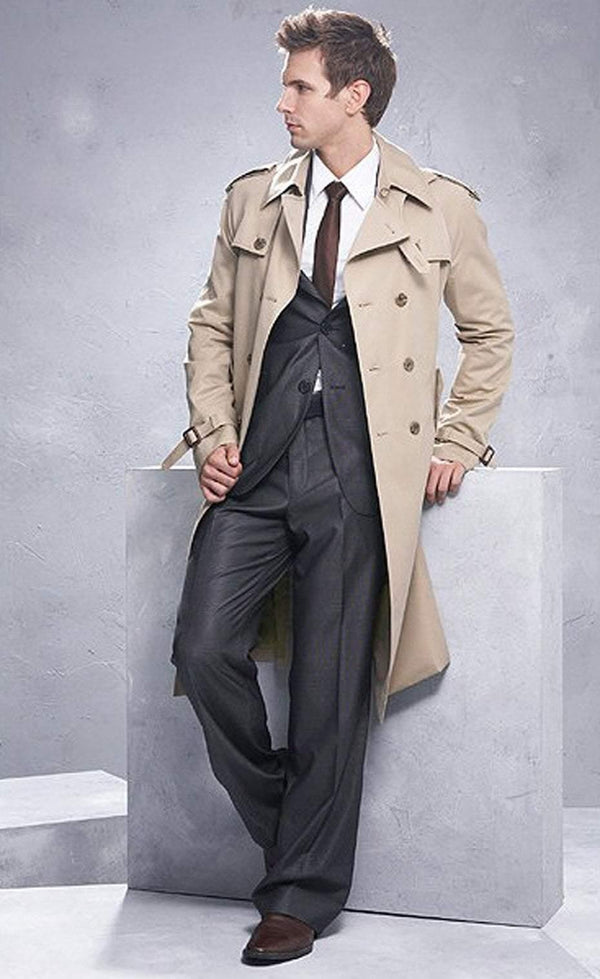 Planet Gates Beige / S Men Classic Double Breasted Mens Long Coat  Mens Clothing Long Jackets & Coats British Style Overcoat S-6XL size