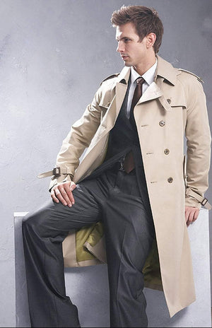 Planet Gates Beige / S Men Classic Double Breasted Mens Long Coat  Mens Clothing Long Jackets & Coats British Style Overcoat S-6XL size