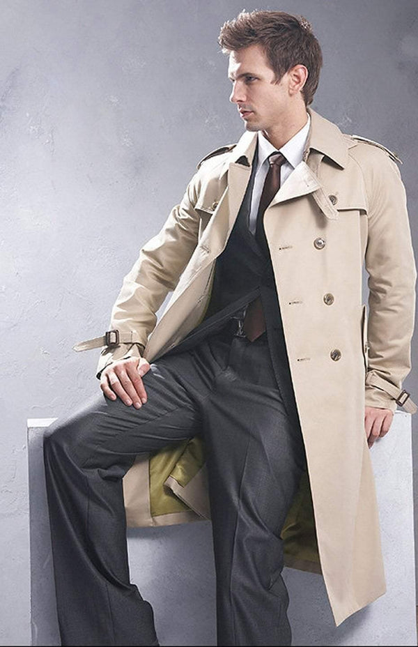 Planet Gates Beige / S Men Classic Double Breasted Mens Long Coat  Mens Clothing Long Jackets & Coats British Style Overcoat S-6XL size