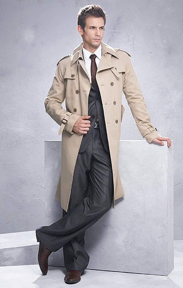 Planet Gates Beige / S Men Classic Double Breasted Mens Long Coat  Mens Clothing Long Jackets & Coats British Style Overcoat S-6XL size
