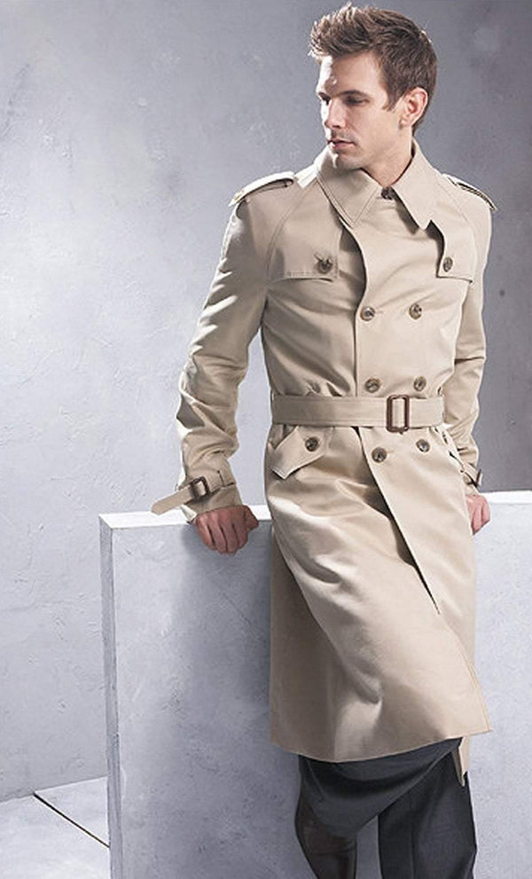 Planet Gates Beige / S Men Classic Double Breasted Mens Long Coat  Mens Clothing Long Jackets & Coats British Style Overcoat S-6XL size