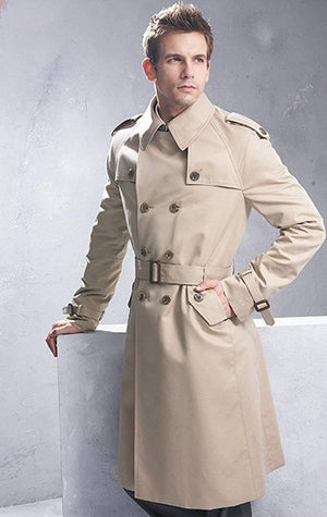 Planet Gates Beige / S Men Classic Double Breasted Mens Long Coat  Mens Clothing Long Jackets & Coats British Style Overcoat S-6XL size