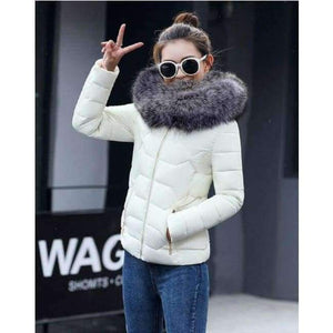 Planet Gates beige / S New Fashion Winter Jacket Women Fake Raccoon Fur Collar Winter Coat Women Parkas Warm Down Jacket Female outerwear