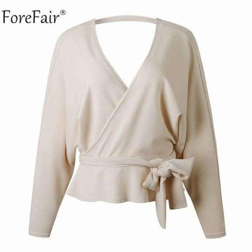 Planet Gates Beige / S Off Shoulder V Neck Crop Sweaters Women Autumn 2018 Long Sleeve Pullovers Sexy Sweater Female Jumper Casual