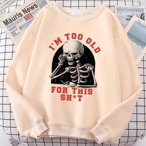 Planet Gates Beige / S Skull Print Hoodie Cartoon Clothing Men's Hoodie Sweatshirt Hip Hop Tracksuit Fashion Streetwear Round Neck Oversized Hoodies