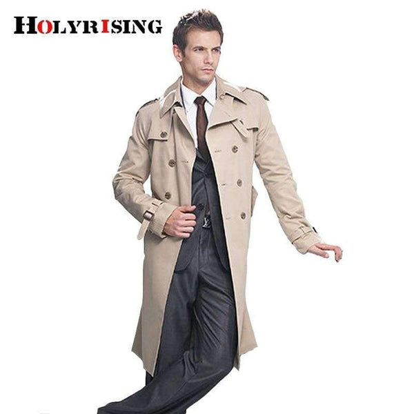Planet Gates Beige / S Trench Coat Men Classic Double Breasted Mens Long Coat  Mens Clothing Long Jackets & Coats British Style Overcoat S-6XL size