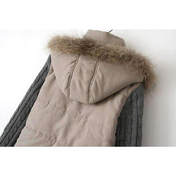 Planet Gates Beige / S Winter jacket women 2018 Female Hooded knitting sleeve Down Jacket Warm Winter Slim Parkas Ladies Coat  Winte Plus Size