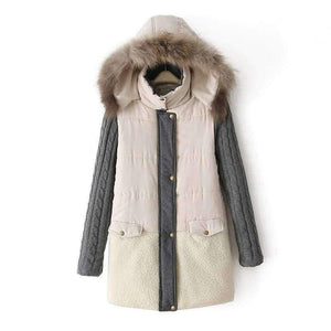 Planet Gates Beige / S Winter jacket women 2018 Female Hooded knitting sleeve Down Jacket Warm Winter Slim Parkas Ladies Coat  Winte Plus Size