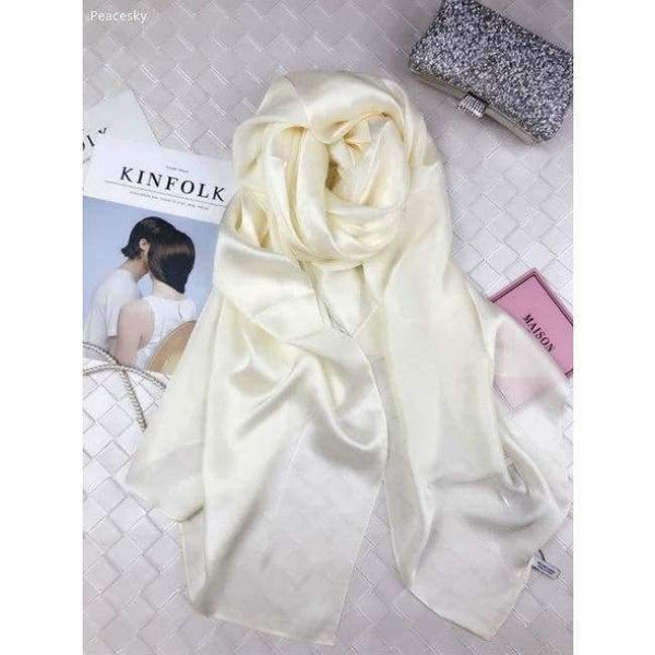 Planet Gates beige Scarf Women 100% Natural Silk Wraps Shawls and Scarves 180*90cm Hijabs Solider Colors Beach Cover up