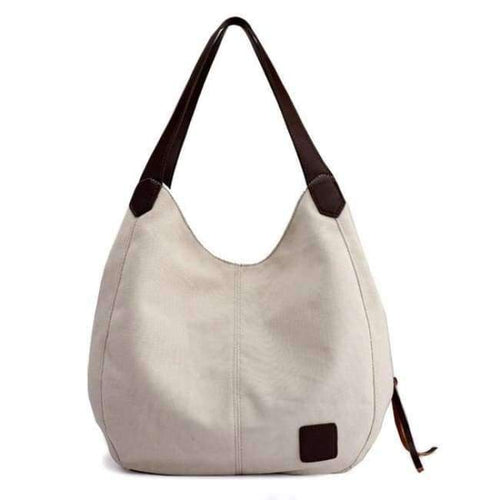 Planet Gates Beige Women's Canvas Handbags High Quality Female Hobos Single Shoulder Bags Vintage Solid Multi-pocket Ladies Totes Bolsas