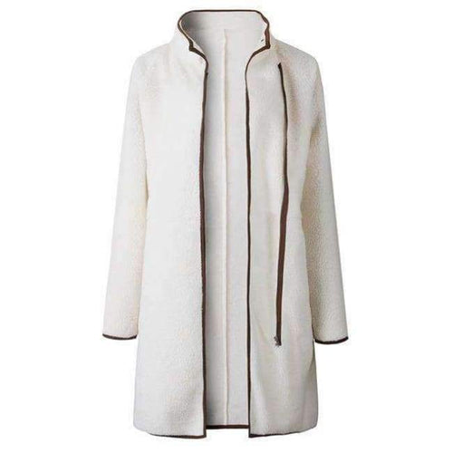 Planet Gates Beige / XL Fashion Turtleneck White Coat Jacket Women Long Sleeve Warm Jackets Coat 2018 Autumn Winter Zipper Bomber Coats Tops