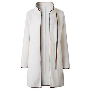 Planet Gates Beige / XL Fashion Turtleneck White Coat Jacket Women Long Sleeve Warm Jackets Coat 2018 Autumn Winter Zipper Bomber Coats Tops