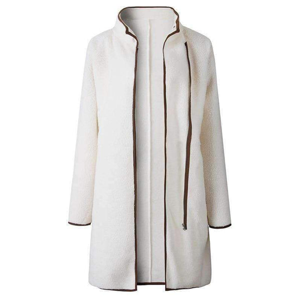 Planet Gates Beige / XL Fashion Turtleneck White Coat Jacket Women Long Sleeve Warm Jackets Coat 2018 Autumn Winter Zipper Bomber Coats Tops