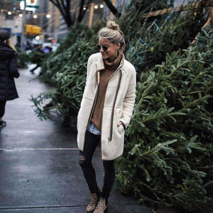 Planet Gates Beige / XL Fashion Turtleneck White Coat Jacket Women Long Sleeve Warm Jackets Coat 2018 Autumn Winter Zipper Bomber Coats Tops