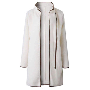 Planet Gates Beige / XL Fashion Turtleneck White Coat Jacket Women Long Sleeve Warm Jackets Coat 2018 Autumn Winter Zipper Bomber Coats Tops