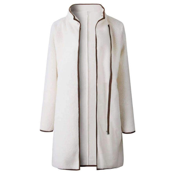 Planet Gates Beige / XL Fashion Turtleneck White Coat Jacket Women Long Sleeve Warm Jackets Coat 2018 Autumn Winter Zipper Bomber Coats Tops