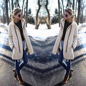 Planet Gates Beige / XL Fashion Turtleneck White Coat Jacket Women Long Sleeve Warm Jackets Coat 2018 Autumn Winter Zipper Bomber Coats Tops