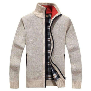 Planet Gates Beige / XL New 4XL 5XL Mens Fleece Sweate Autumn Winter Warm Cashmere Slim Fat Wool Zipper Casual Sweater Men Knitted Coat AF1383