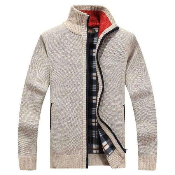 Planet Gates Beige / XL New 4XL 5XL Mens Fleece Sweate Autumn Winter Warm Cashmere Slim Fat Wool Zipper Casual Sweater Men Knitted Coat AF1383